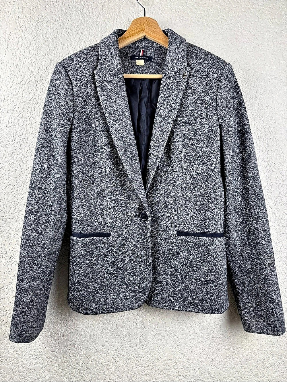 Tommy Hilfiger | Gray Navy Marled Knit Elbow Patch Blazer | Size 6